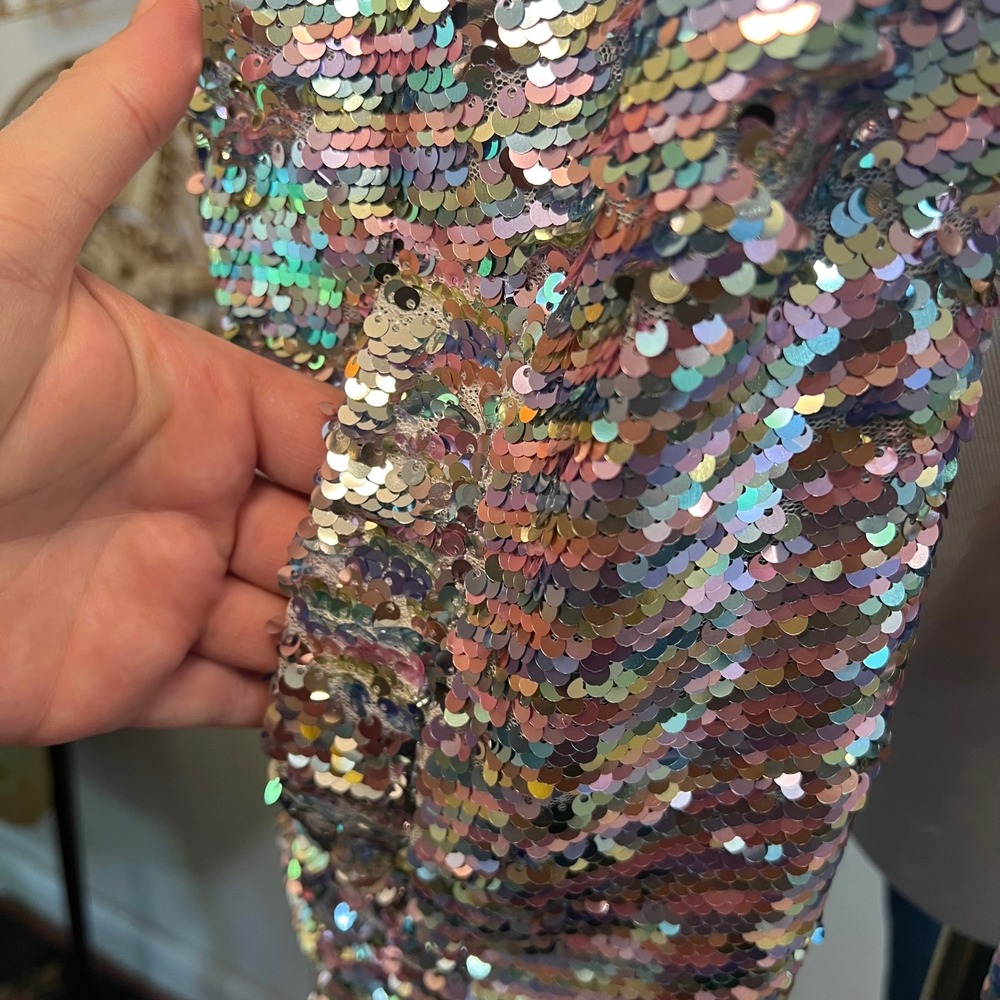 Vintage Betsey Johnson Rare 90s Archival Iridescent Sequin Duster‎ Vest Maxi M - Picture 4 of 10